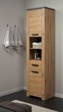Badezimmer Hochschrank Jorik in Artisan Eiche und Matera grau Badschrank 53 x 196 cm