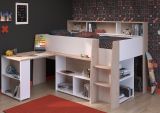 Parisot Hochbett Lucas in wei� und Eiche Kinder- und Jugendzimmer Bett mit Schreibtisch