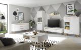Vitrine Isgard in wei� matt und Scandi Eiche Vitrinenschrank skandinavisch 53 x 197 cm