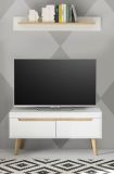 TV-Lowboard Isgard in wei� matt und Scandi Eiche TV Unterteil skandinavisch 107 x 50 cm