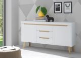 Sideboard Isgard in wei� matt und Scandi Eiche Kommode skandinavisch 160 cm, Soft-Close