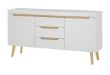Sideboard Isgard in wei� matt und Scandi Eiche Kommode skandinavisch 160 cm, Soft-Close
