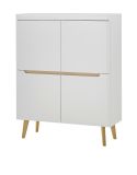 Highboard Isgard in wei� matt und Scandi Eiche Kommode skandinavisch 107 x 134 cm