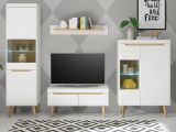 Wohnwand Isgard in wei� matt und Scandi Eiche Wohnkombination skandinavisch 4-teilig 290 x 197 cm