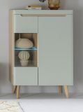 Highboard Isgard in Pistazie matt und Scandi Eiche Vitrine skandinavisch 90 x 134 cm