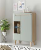 Highboard Isgard in Pistazie matt und Scandi Eiche Vitrine skandinavisch 90 x 134 cm