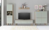 Vitrine Isgard in Pistazie matt und Scandi Eiche Vitrinenschrank 53 x 197 cm mit Soft-Close