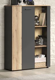 Highboard Avila in grau und Evoke Eiche Vitrine 90 x 132 cm