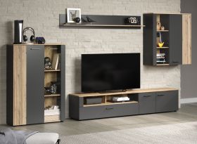 Wohnwand Avila in grau und Evoke Eiche Schrankwand 4-teilig 340 cm