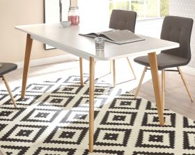 Esstisch Isgard in wei� matt und Scandi Eiche K�chentisch skandinavisch ausziehbar mit Einlegeplatte 140 - 180 x 80 cm