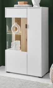 Vitrine Merced in wei� matt und Evoke Eiche Wohn- und Esszimmer Highboard 75 x 125 cm