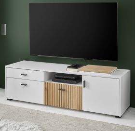 TV-Lowboard Merced in wei� matt und Evoke Eiche TV Unterteil 150 x 44 cm