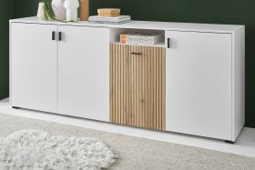 Sideboard Merced in wei� matt und Evoke Eiche Kommode 4-t�rig Breite 200 cm, Soft-Close