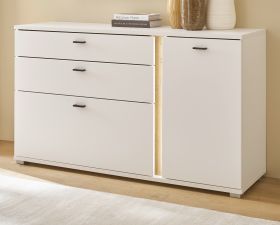 Sideboard Bellport in wei� matt und Wotan Eiche Kommode inklusive Frontbeleuchtung 150 cm