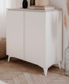 Kommode Visby in wei� und Sandstein Wohn- und Esszimmer Sideboard 88 x 92 cm