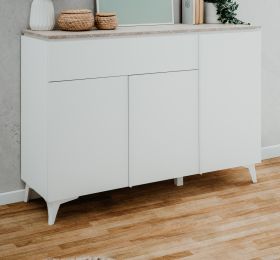 Sideboard Visby in wei� und Sandstein Wohn- und Esszimmer Kommode 133 x 92 cm