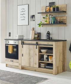 K�che Stove in Used Wood hell und anthrazit K�chenschrank Set 4-teilig 196 x 180 cm