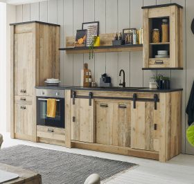 K�che Stove in Used Wood hell und anthrazit K�chenschrank Set 5-teilig 284 x 201 cm