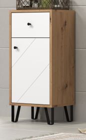 Badezimmer Kommode Linea in wei� matt Lack und Artisan Eiche Badschrank 36 x 79 cm