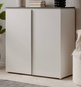 Kommode Briec in wei� Glanz und Matera grau Sideboard 89 cm