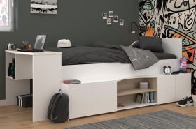 Parisot Hochbett Cleo1 in wei� und Eiche 90 x 200 mit Stauraum und Schreibtisch