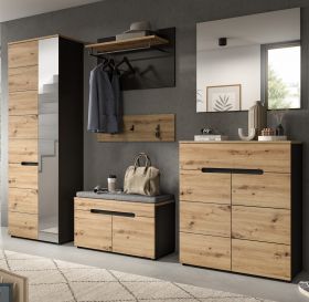 Garderobe Set 6-teilig Cooper in Artisan Eiche und grau 255 cm mit Soft-Close