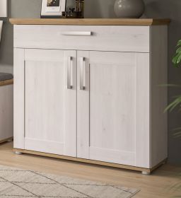 Schuhschrank Mirano in wei� L�rche und Eiche Artisan Landhaus Flurkommode 95 x 92 cm