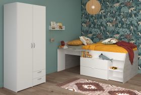 Parisot Kinder- und Jugendzimmer Milky14 in wei� und grau, Stauraumbett und Kleiderschrank