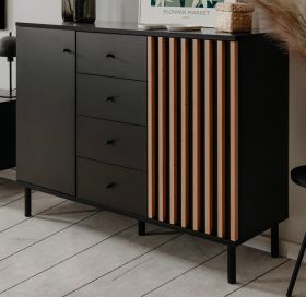 Kommode Biella in Schwarz und Artisan Eiche, Sideboard 118 x 90 cm, Anti Fingerprint