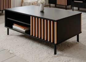 Couchtisch Biella in schwarz und Lamellen in Artisan Eiche Dekor 110 x 67 cm, Anti Fingerprint beschichtet