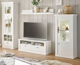 Wohnwand Fiastra in wei� Pinie Landhaus Wohnkombination 4-teilig, Soft-Close-Funktion