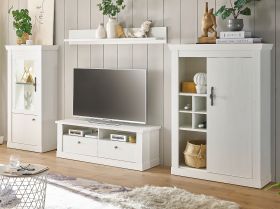 Wohnwand Fiastra in wei� Pinie Landhaus Wohnkombination 4-teilig, Soft-Close-Funktion