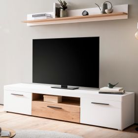 TV-Lowboard und Wandboard Lavell in wei� matt und Evoke Eiche Wohnkombination 2-teilig, Soft-Close-Funktion