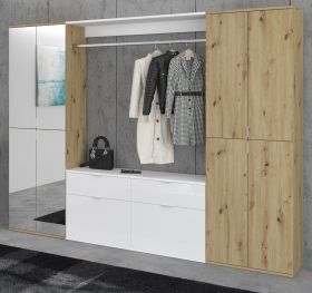 Garderobe Set Line-Up in Artisan Eiche und wei� Hochglanz Garderobenschrank mit Spiegel 243 x 193 cm