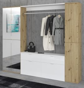 Garderobe Set Line-Up in Artisan Eiche und wei� Hochglanz Garderobenschrank mit Spiegel 212 x 193 cm