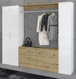 Garderobe SystemX in wei� Hochglanz und Artisan Eiche Garderobenschrank 212 x 193 cm