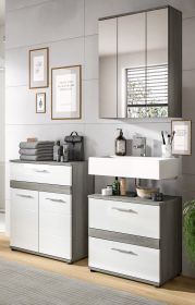 Badm�bel Set 3-teilig Bailey in wei� Hochglanz und Rauchsilber grau Badkombination 146 x 191 cm