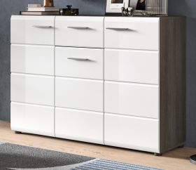 Sideboard Rumba in wei� Hochglanz und Rauchsilber grau Kommode 120 x 85 cm