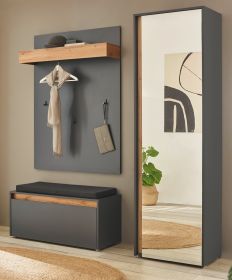 Garderobe Set 4-teilig Center in grau matt und Wotan Eiche Garderobenkombination 170 x 200 cm