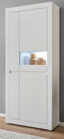 Vitrine Derby in wei� matt und Evoke Eiche Vitrinenschrank 85 x 198 cm, Soft-Close-Funktion