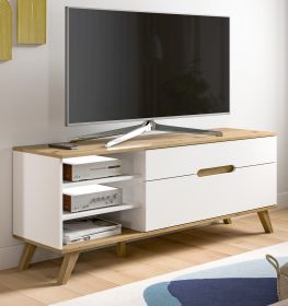 TV-Lowboard Hygge in wei� und Nox Eiche TV Unterteil skandinavisch 140 cm, Soft-Close