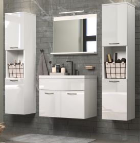 Badm�bel Set Haven in wei� Hochglanz Lack Badkombination h�ngend MIT Waschbecken 150 x 190 cm