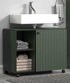 Waschbeckenunterschrank Feliz in gr�n Badschrank auf Rollen 80 cm
