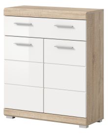 Badezimmer Kommode Mambo in wei� Hochglanz und Sonoma Eiche Badschrank 74 x 88 cm