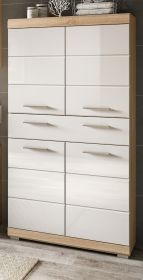 Badezimmer Midischrank Mambo in wei� Hochglanz und Sonoma Eiche Badschrank 74 x 141 cm