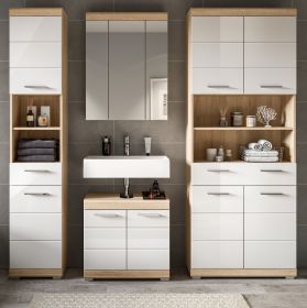 Badm�bel Set 4-teilig Mambo in wei� Hochglanz und Sonoma Eiche Badkombination 186 x 191 cm
