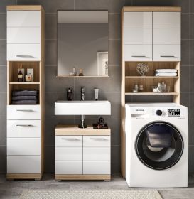 Badm�bel Set 4-teilig Mambo in wei� Hochglanz und Sonoma Eiche Badkombination 190 x 191 cm