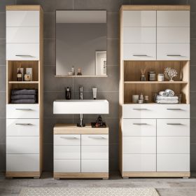 Badm�bel Set 4-teilig Mambo in wei� Hochglanz und Sonoma Eiche Badkombination 186 x 191 cm