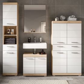 Badm�bel Set 4-teilig Mambo in wei� Hochglanz und Sonoma Eiche Badkombination 186 x 191 cm