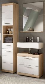 Badm�bel Set 3-teilig Mambo in wei� Hochglanz und Sonoma Eiche Badkombination 112 x 191 cm